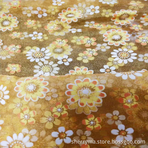Elegant high quality organza gold foil print fabric for wedding dress